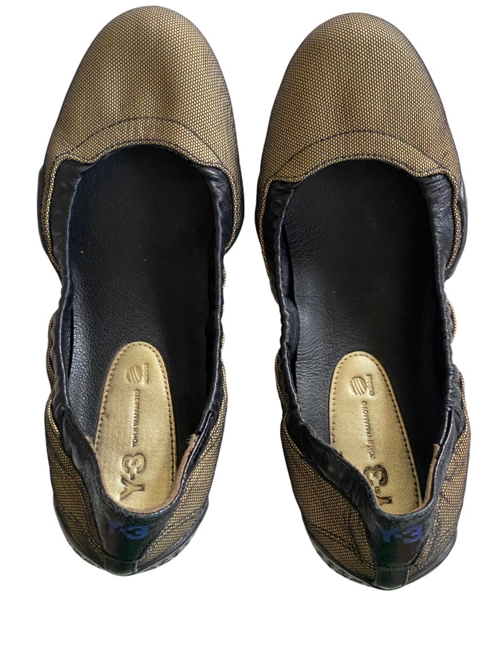 Y-3 Y2K gold and black mesh ballet flats